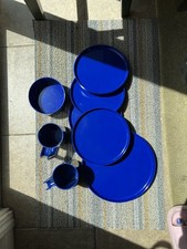 Vintage MCM Heller Massimo Vignelli Blue Kitchenware Plates Bowls Cups 8 Piece