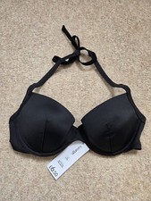 Brand New George Black Halterneck Bikini Top Size 34D Underwired Padded