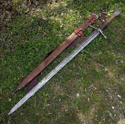 Handmade Damascus Steel Viking Sword Battle Ready Medieval With Scabbard Gift