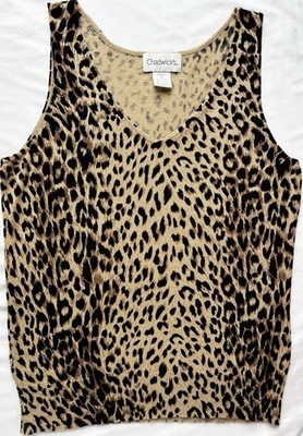 Vintage Chadwick's Women's V-Shaped Leopard Print Sleeveless Sweater Size Small