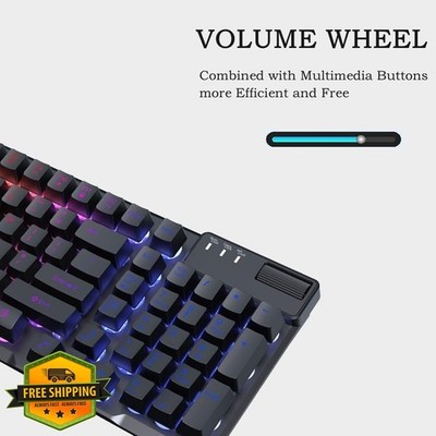 AF981 Wired Keyboard 99 Keys Brown Switch Backlit Volume Wheel Black