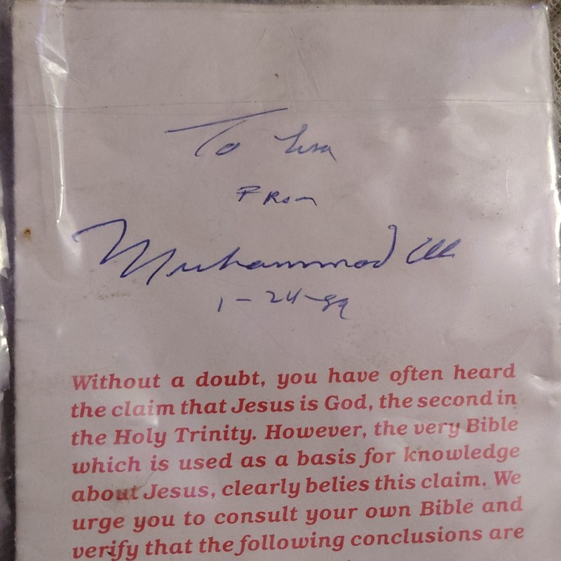 Authentic Muhammad Ali Autographed Pamphlet On Islam Inscribed 1-24-89