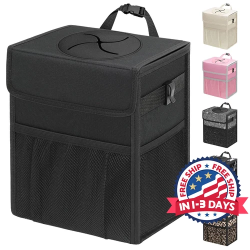 Lindo bote de basura para automóvil con tapa - Bolsa a prueba de fugas