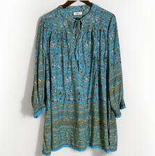 Natural Life Dara Tunic Dress Large Mini Tassels Boho Hippie Turquoise Green