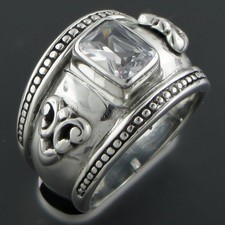 Solid 925 Silver Heavy White Crystal Quartz Gemstone Sterling Ring