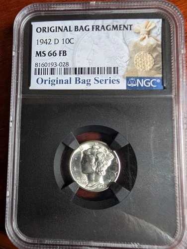 1942-D 10c Mercury Dime - NGC MS 66 FB Original Bag Fragment