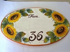 TARGA CERAMICA NUMERO CIVICO DECORATA A MANO GIRASOLI "BGI"