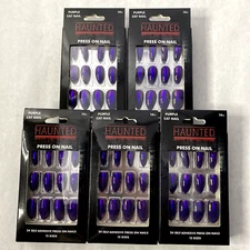 5 Packs of 24pc Press On Fake False Metallic Purple Nails
