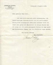 Jaroslav Kvapil (+) autograph, CZECH POET, typed letter signed