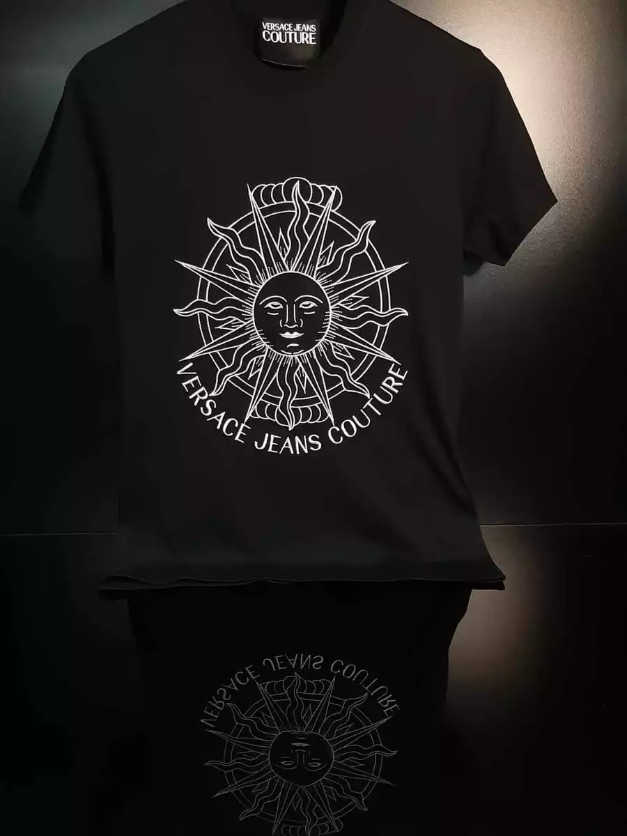 Versace: Black Embroidered T-Shirt