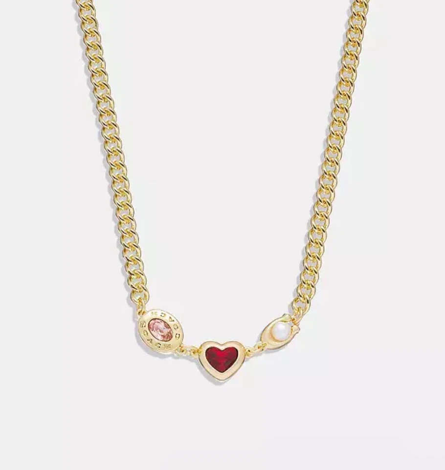 Collar de cadena de piedra y corazón de la firma COACH ¡NUEVO CON ETIQUETAS!