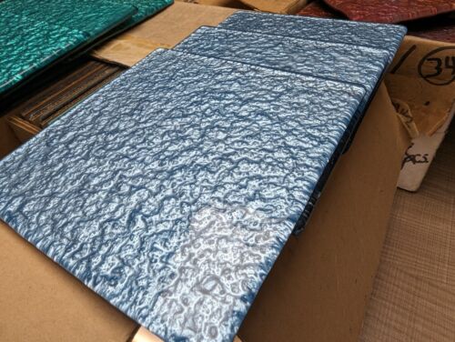 Lot of 3 - 6"x6" Floor/Wall Tiles Blue Dichroic Wissmach Matrix Glass Textured - Picture 1 of 9