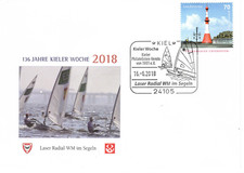 Timbro speciale Kieler Week 136 anni Laser Radial Mondiali 24105 Kiel 2018