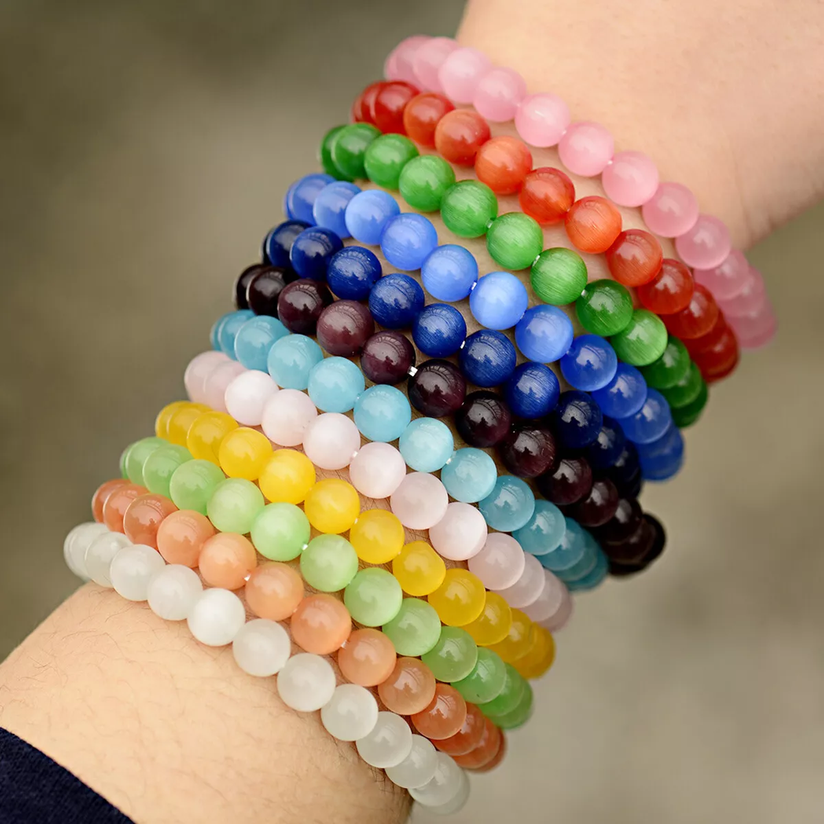8mm Cat Eye Beads Bracelet Gemstone Palm Stone Reiki Healing
