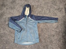 LL Bean Jacket Boys M 10/12 Blue Coat Lined Outdoors Hooded Nylon Hiking Youth