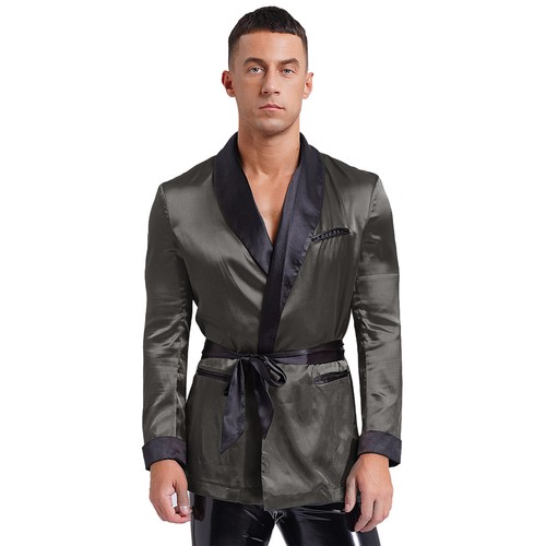 Men's Short Satin Robe with Belt Lightweight Bathrobe Pajamas Spring Summer - Picture 69 of 77