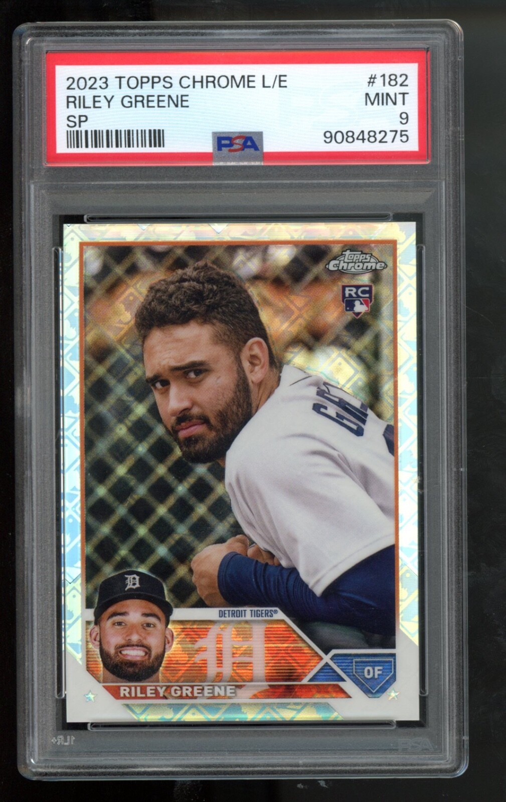 2023 Topps Chrome Logofractor RILEY GREENE Rookie SP Image Variation PSA 9