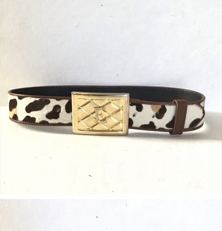AUTHENTIC ESCADA Leopard Fur Print Leather Gold Buckle Belt  display picture 2