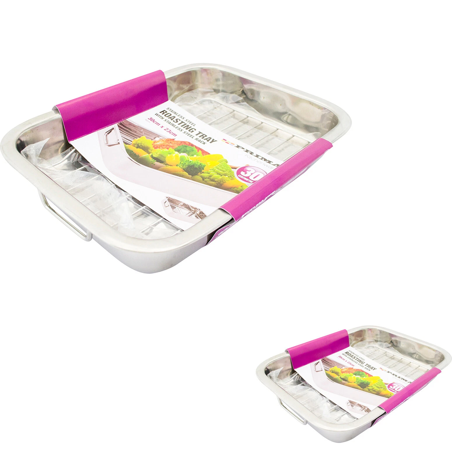 NEW 30CM STAINLESS STEEL ROASTING TRAY OVEN PAN DISH BAKING ROASTER RACK HANDLE