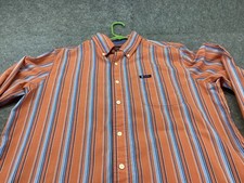 Chaps Dress Shirt Mens Large Easy Care Orange Pinstripes Button Up
