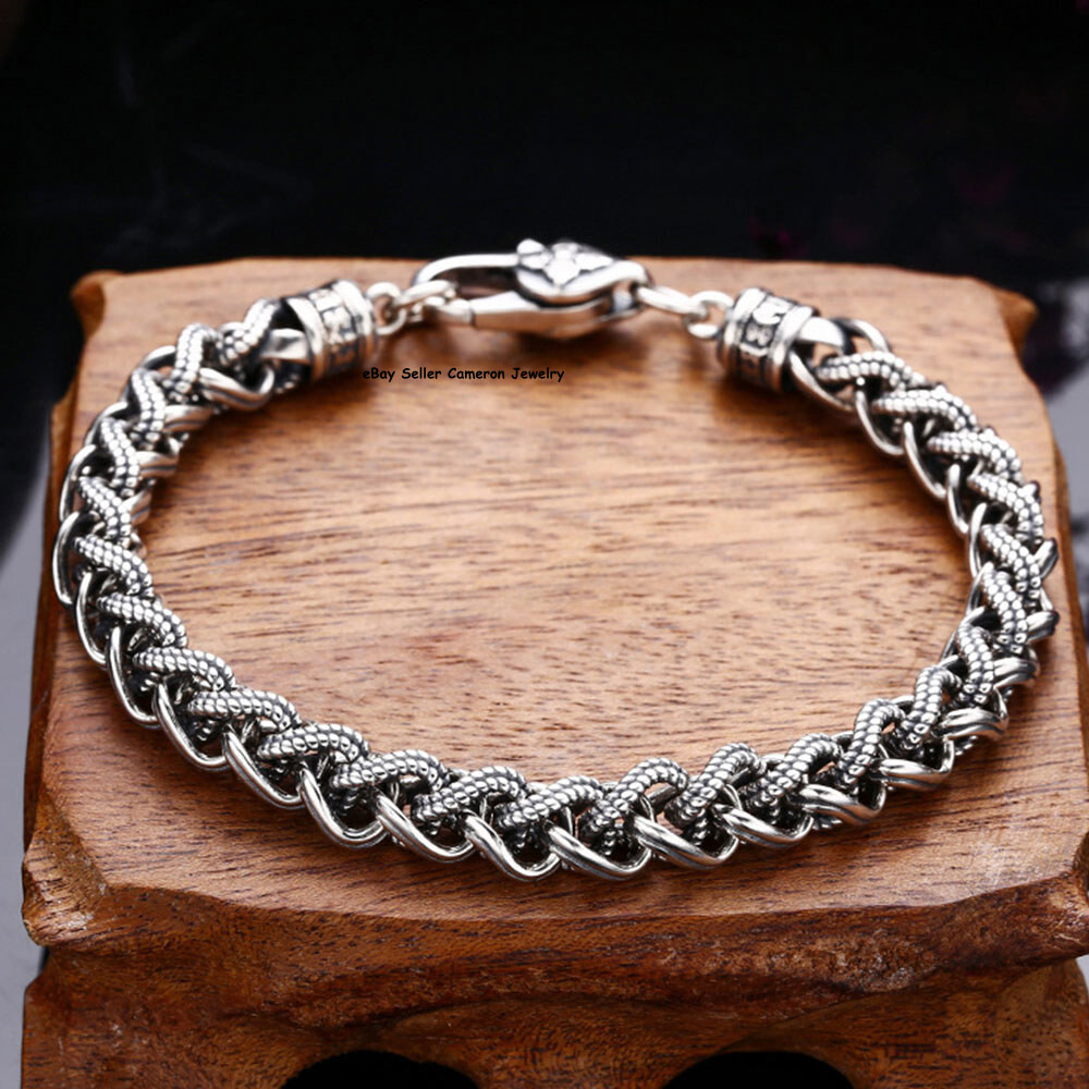 RealS925 Sterling Silver Chain Men Women 7mm Wheat Link