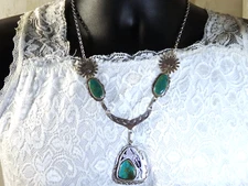 NAVAJO Nelson Morgan KINGMAN TURQUOISE Sterling Silver KACHINA 21" Necklace snd