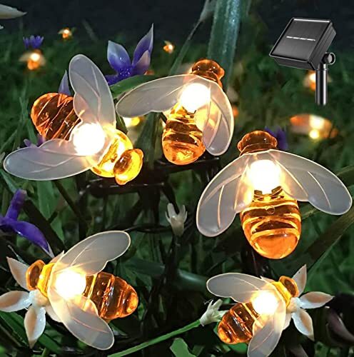 Solar String Lights 20LED Outdoor Waterproof Simulation Honey Bees Decor for ...