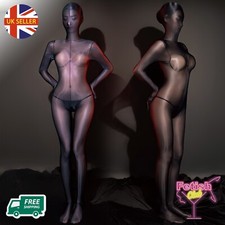 Glossy Full Encase Catsuit Open Crotch Body Stocking Oil Shiny Ultra Sheer Zip