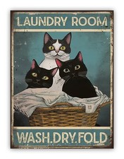Funny Cat Laundry Room Metal Garage Sign Pet Kitchen Wash Room Wall