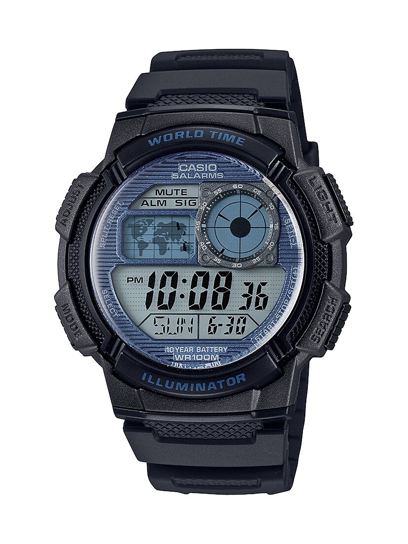 Casio Men's Quartz World Time Black Resin Band 43mm Watch AE1000W