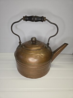 Vintage Copper Kettle Teapot  Wood Handle