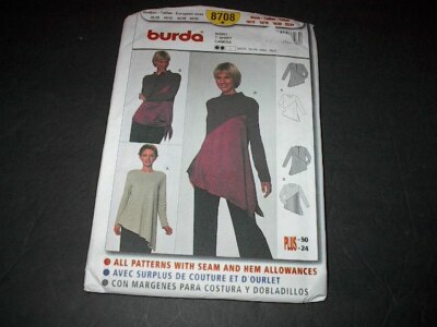 Burda Pattern 8708 Misses' Semi-Fitted Shirt w/Asymmetrical Hem 2 Styles 10~24 U