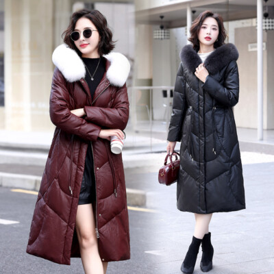 Winter Coat Ladies Leather Jacket Fur Collar Leather Jacket