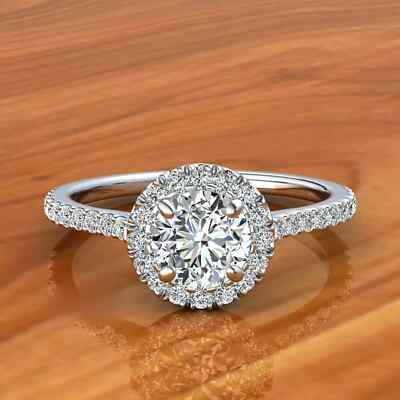 2 CT Round Brilliant Cut Moissanite Halo Engagement Ring Solid 14K White Gold