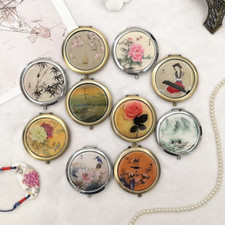 1 X Women Retro Compact Mirror Folding Pocket Double-sided Round Makeup Mirror