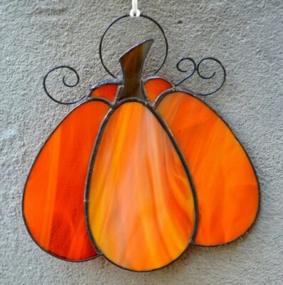 HANDMADE BY ZANGERGLASS Stained Glass Pumpkin Suncatcher