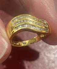 18KT Solid Yellow Gold and Diamond Three-Row Wave Ring 