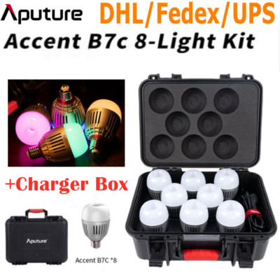 Aputure Accent B7C 8-Light Kit RGBWW LED Light Bulb 2000K-10000K+ Charger BOX 