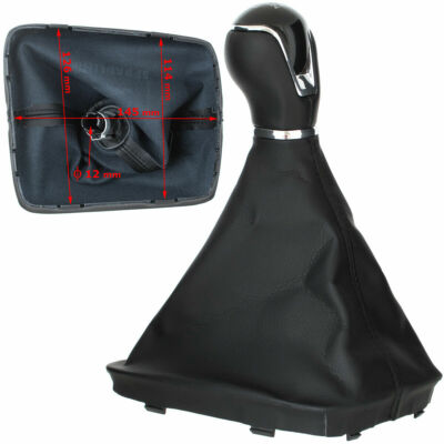 Kit Pommeau De Vitesse + Soufflet + Bague Chromée Pour Seat Leon III (2012-2017) - 6 Vitesses, Coutures Noires