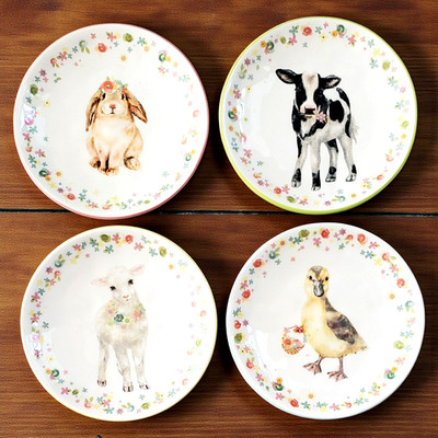 Pier 1 Imports Hand-Painted Whimsical Animals Appetizer Plates Set of 4 6'' NEW