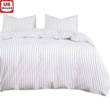 100 Washed Cotton King Duvet Cover Set Striped Lightweight Soft Bedding New