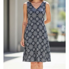 LOFT Outlet Womens Size 2 Sleeveless V Neck Blue White Print Dress Lined