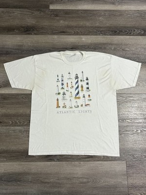 Vintage Atlantic Lights Lighthouse White Shirt Retro Travel Nature - Men s XL