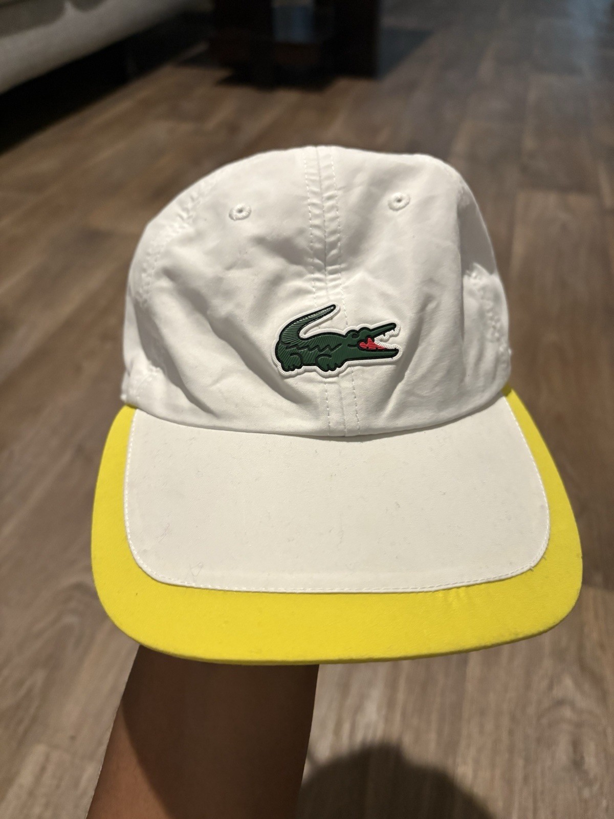 Lacoste White Dad Hat Cap OS Strap Back Big Croc Logo Cap Tennis