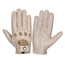 Genuine Leather Fashion Gloves, Motorcycle Knuckle Fit Gloves X-Small Beige