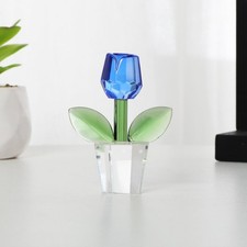 Blue Crystal Rose Flower Figurine Collectible Paperweight Glass Flower Ornament