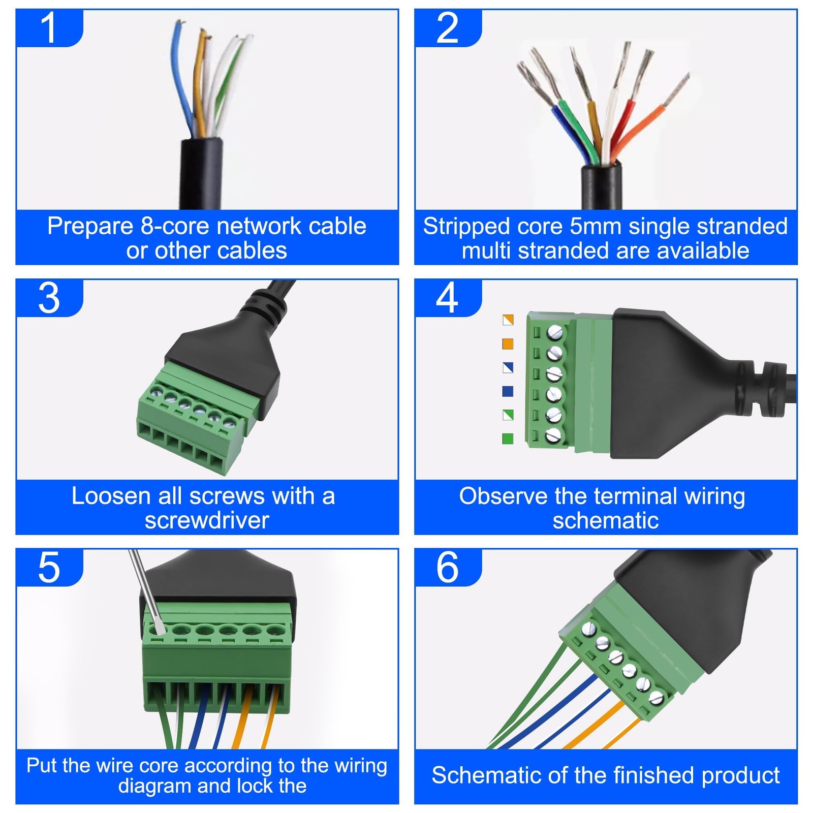 RJ12 Screw Terminal RJ12 6P6C to 6 Pin Solderless Connector Adapter Extension