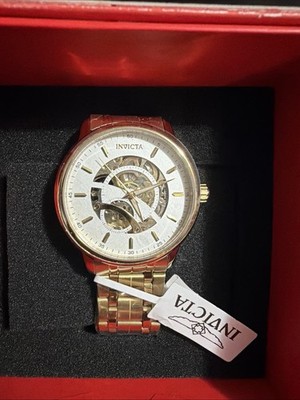 Invicta Objet D Art Men's 42.5mm Automatic Watch Gold White Skeleton Dial 69120