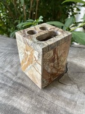 Genuine Marble Stone Square Toothbrush/Paste Holder Brown Tan 2 Holes 1 Slot