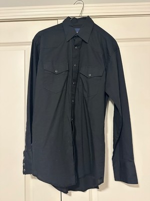 Wrangler Western Pearl Snap Shirt Mens Small Solid Black Rodeo Rockabilly Cowboy